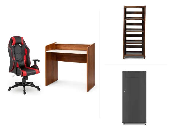 Luna Gaming Study Combo with Hugo Bookshelf And Single Door Fridge